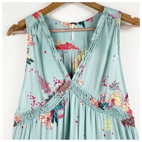 Free People Blue Haze Floral Tiered Tunic Size XS