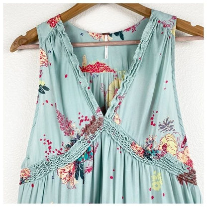 Free People Blue Haze Floral Tiered Tunic Size XS