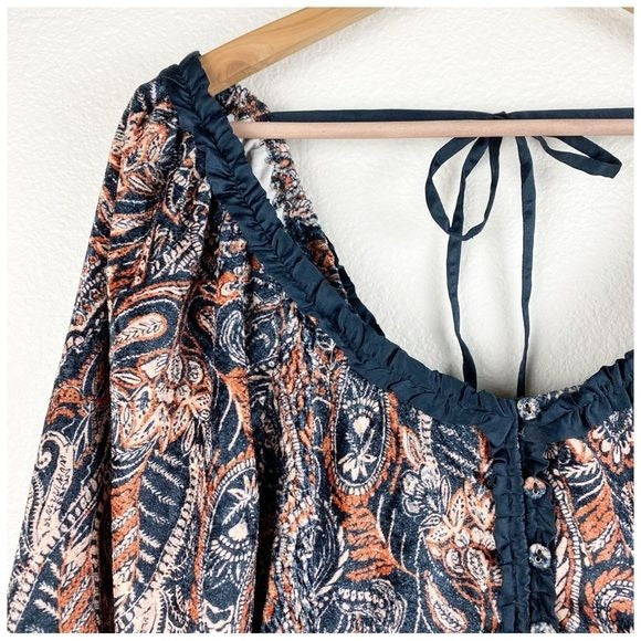 Free People Dare Me Paisley Velvet Blouse Size Large