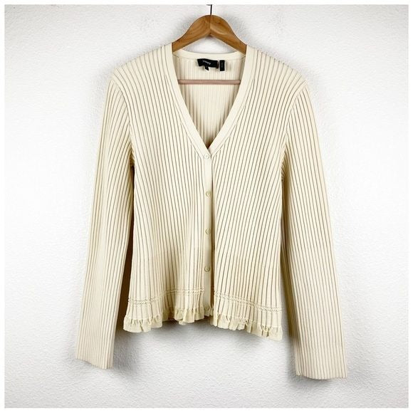 Theory Ottoman Stitch Ribbed Cardigan in Crema Size Large