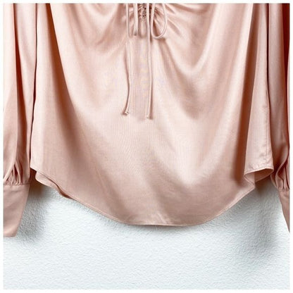 Rebecca Taylor Drawstring Long Sleeve Blouse in Blush Size 6