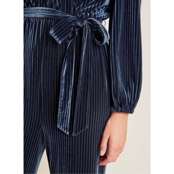 Anthropologie NWT Ali & Jay Samantha Navy Striped Velvet Jumpsuit Size Large