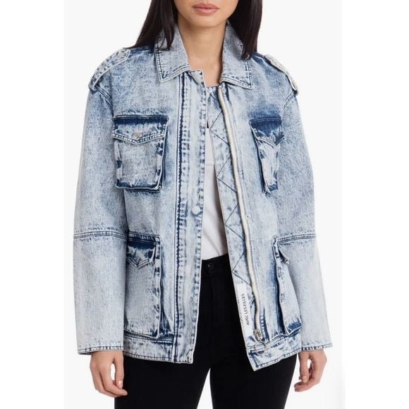 Avec Les Filles Acid Wash Denim Utility Jacket Size XS