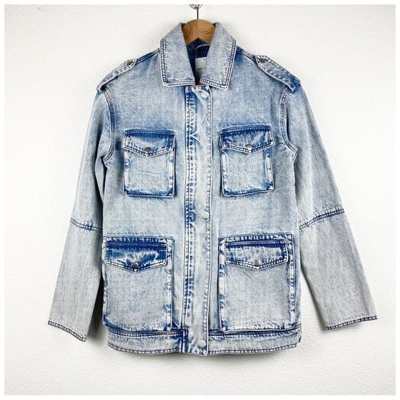 Avec Les Filles Acid Wash Denim Utility Jacket Size XS