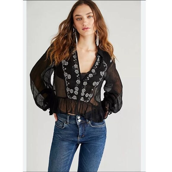 Free People Kasey Embellished Top Size Small