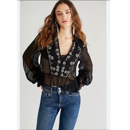 Free People Kasey Embellished Top Size Small