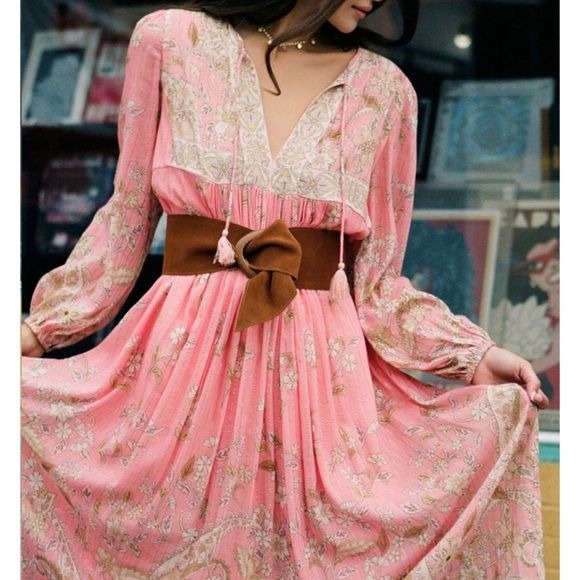 Spell And The Gypsy Collective Hendrix Boho Midi Dress in Dusty Pink Size Small