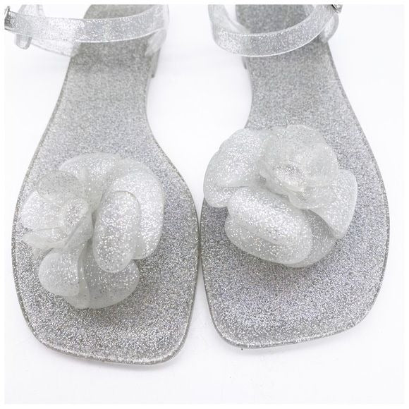 Play by Jeffrey Campbell Fleurisse Clear Glitter Sandals Size 8