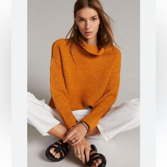 Anthropologie Pilcro Orange Knit Cowl Neck Sweater Size Small