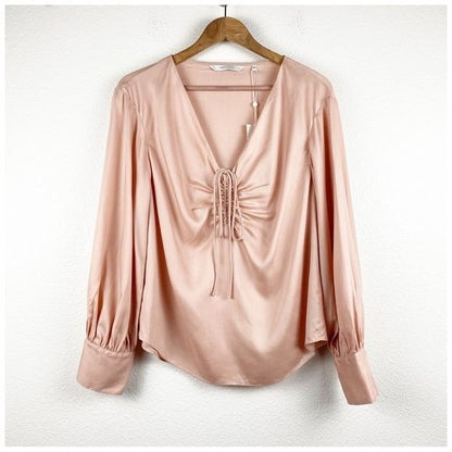 Rebecca Taylor Drawstring Long Sleeve Blouse in Blush Size 6