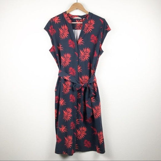 Soft Surroundings Navy/Red Leaf Print Dress Size Petite Large