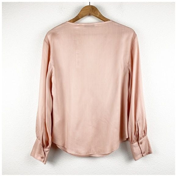 Rebecca Taylor Drawstring Long Sleeve Blouse in Blush Size 6