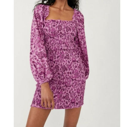 Free People Smock it to me Purple Floral Mini Dress Size XS