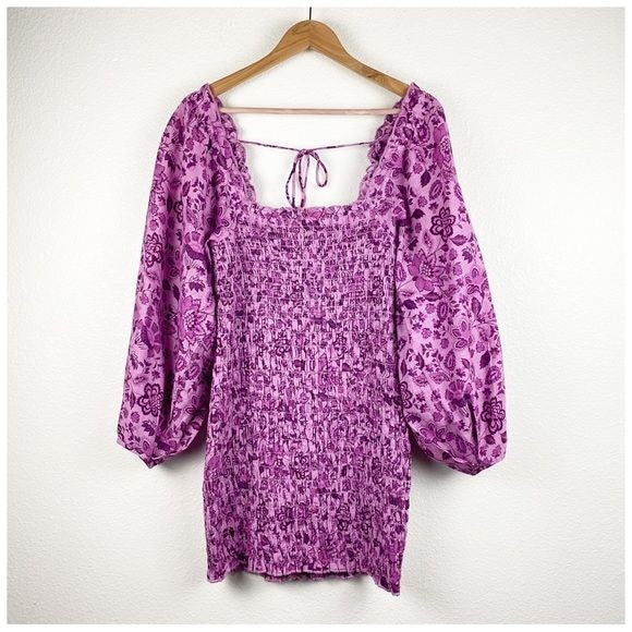 Free People Smock it to me Purple Floral Mini Dress Size XS