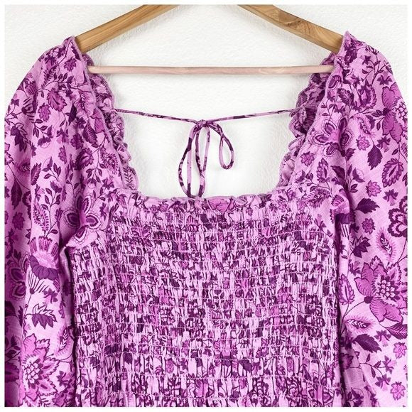 Free People Smock it to me Purple Floral Mini Dress Size XS