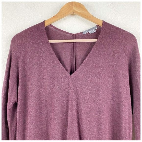 Vince Double V-Neck Drop Sleeve Top in Burgundy Size Small