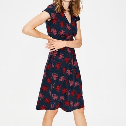 Soft Surroundings Navy/Red Leaf Print Dress Size Petite Large