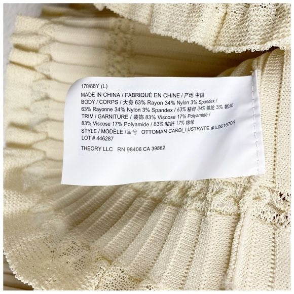 Theory Ottoman Stitch Ribbed Cardigan in Crema Size Large