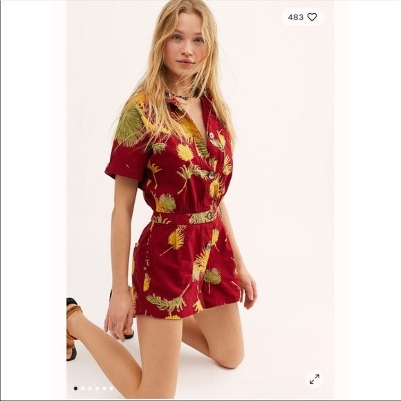 Free People Malibu Romper in Maroon Combo Size XS