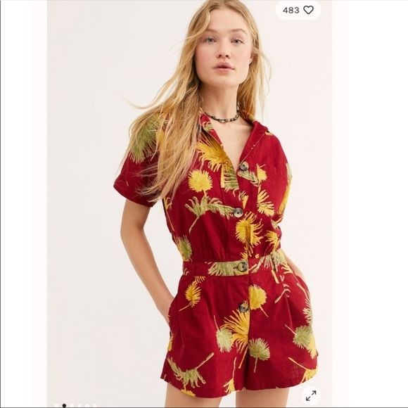 Free People Malibu Romper in Maroon Combo Size XS