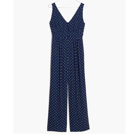 Madewell V-Back Wide-Leg Jumpsuit in Polka Dot Size 8