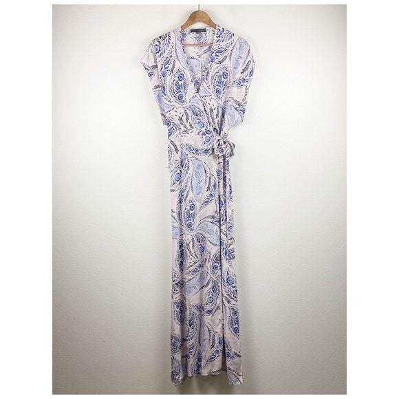 Tysa Blue & Pink Paisley Print Floral Wrap Dress Size 2/Medium