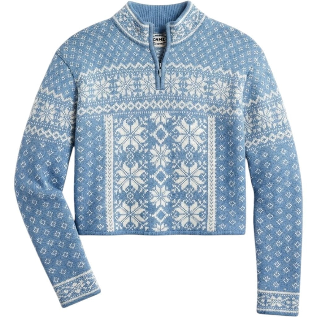Obermeyer Vintage Blue Snowflake Wool Blend Sweater - Medium