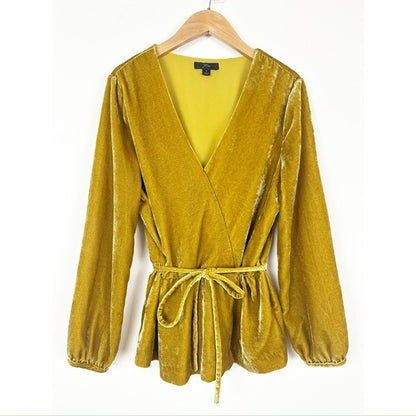 J.Crew Mustard Yellow Velvet Faux Wrap Top - 4