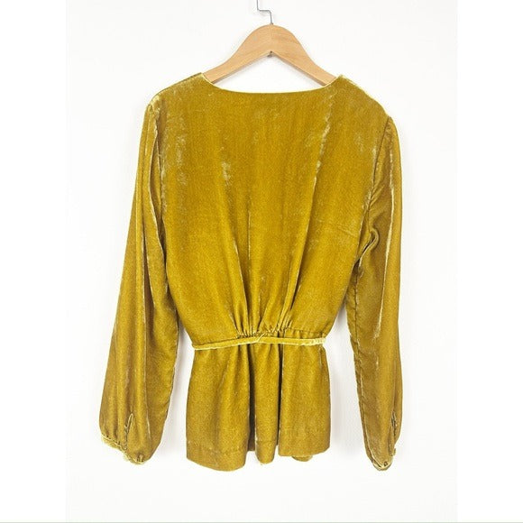 J.Crew Mustard Yellow Velvet Faux Wrap Top - 4