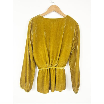 J.Crew Mustard Yellow Velvet Faux Wrap Top - 4