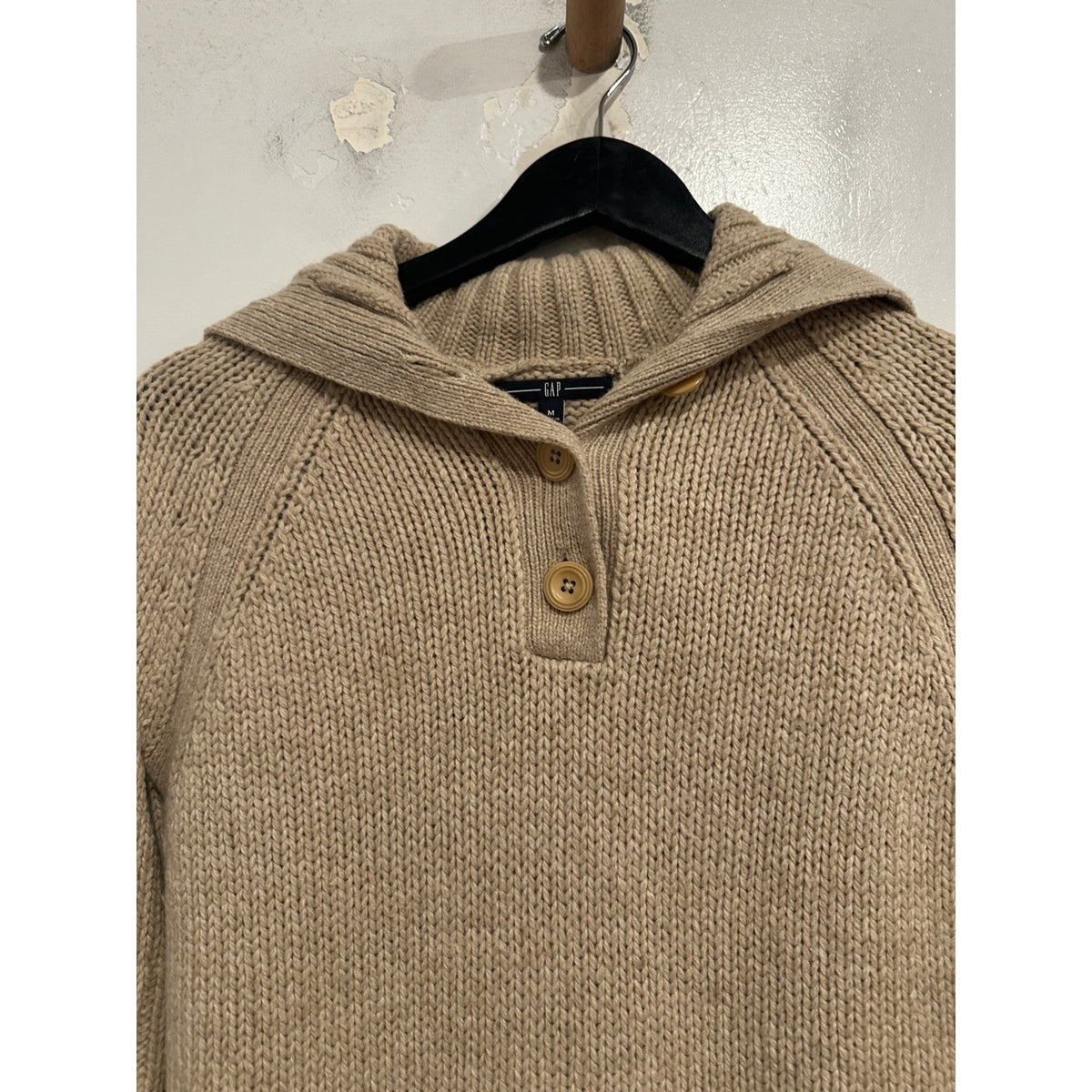 Gap Y2K Chunky Tan Wool Blend Knit Flare Sleeve Sweater - Medium