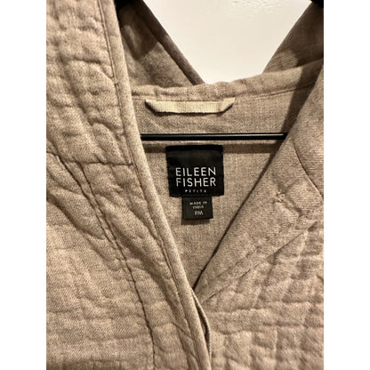Eileen Fisher Cotton Quilted Hooded Vest in Beige - Petite Medium