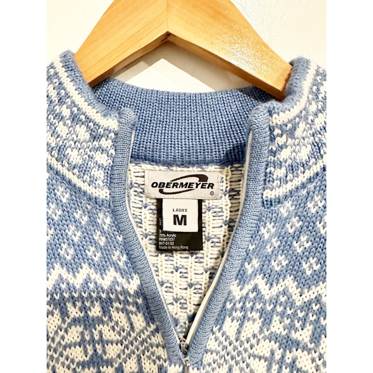 Obermeyer Vintage Blue Snowflake Wool Blend Sweater - Medium