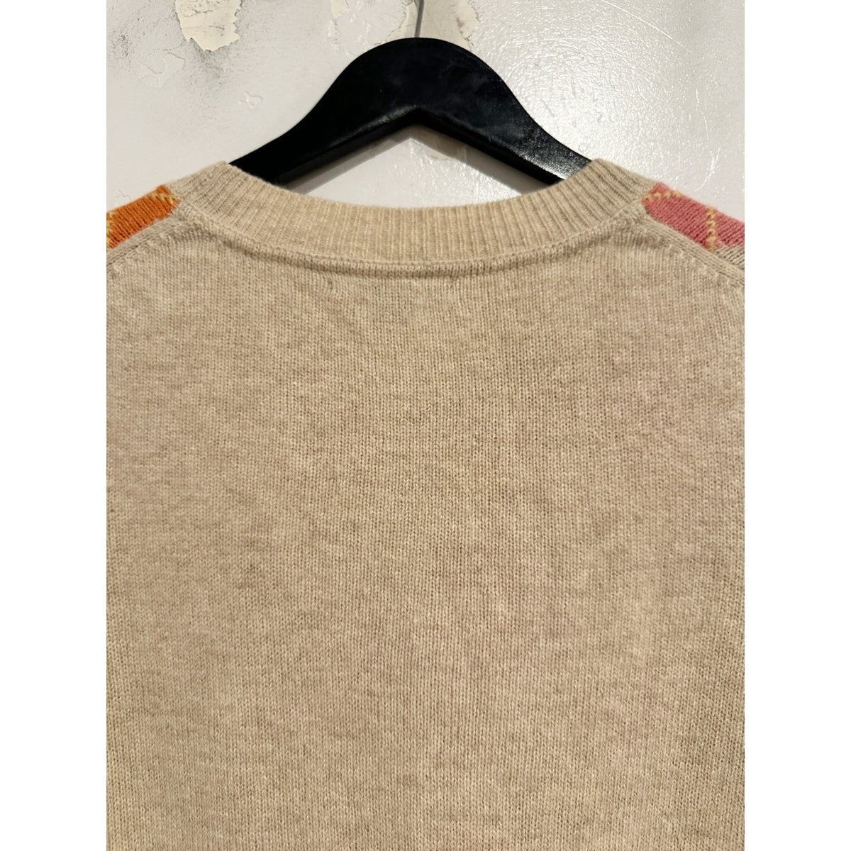 Gap Y2K Beige, Pink, Orange Argyle Lambswool Blend Sweater - Medium