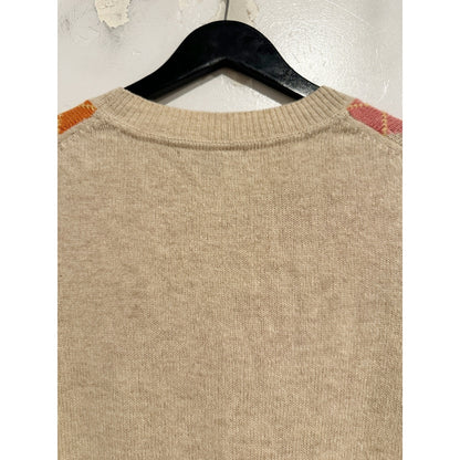 Gap Y2K Beige, Pink, Orange Argyle Lambswool Blend Sweater - Medium
