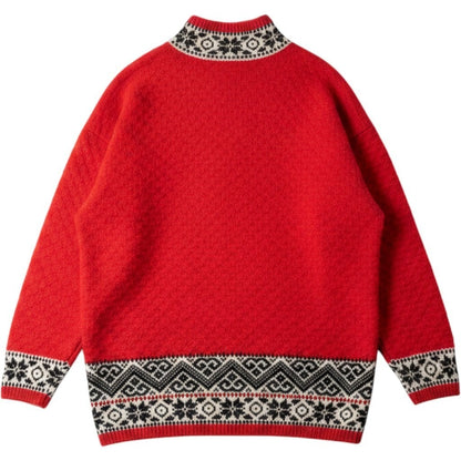 Gap Vintage Red Nordic Fair Isle Knit Mock Neck Sweater - Large