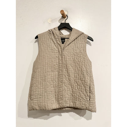 Eileen Fisher Cotton Quilted Hooded Vest in Beige - Petite Medium