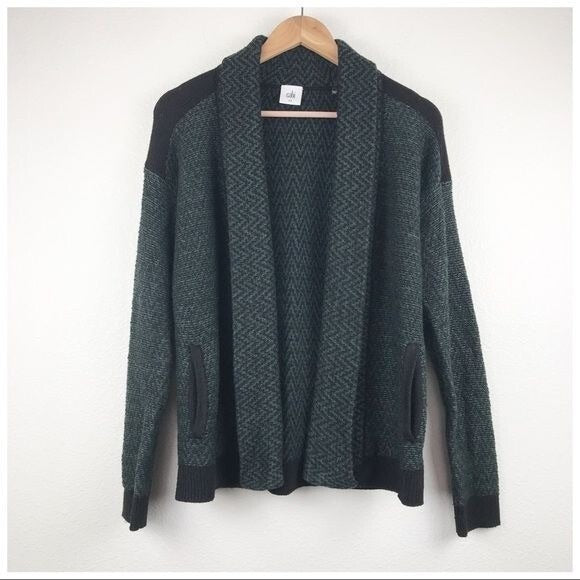 CAbi Fireside Chevron Green Knit Open Cardigan - Medium