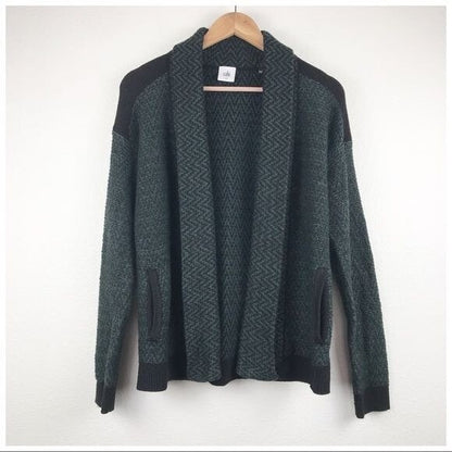 CAbi Fireside Chevron Green Knit Open Cardigan - Medium