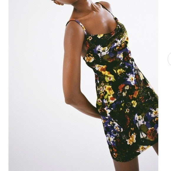 Urban Outfitters NWOT Mallory Velvet Floral Cowl Neck Slip Dress - Small