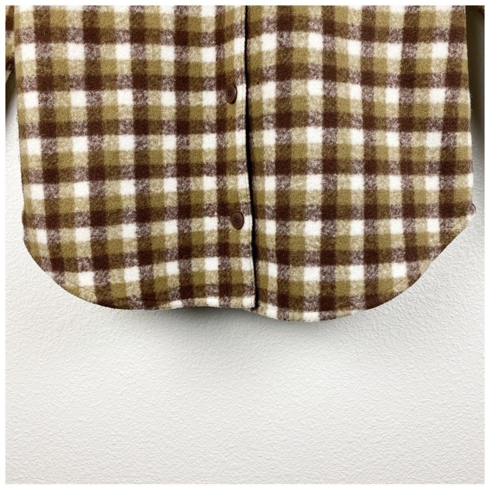 Treasure & Bond Puff Sleeve Button Shacket Olive-Brown Check - Small