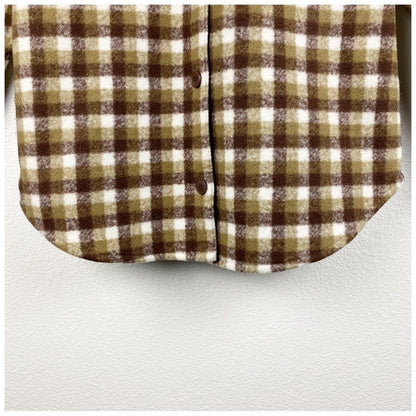 Treasure & Bond Puff Sleeve Button Shacket Olive-Brown Check - Small