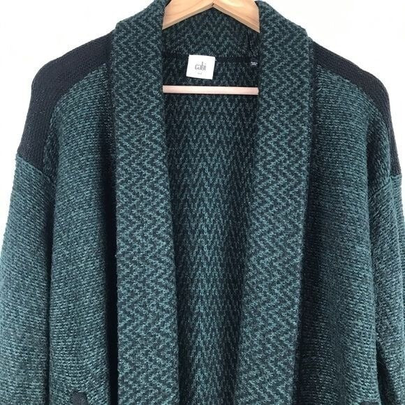 CAbi Fireside Chevron Green Knit Open Cardigan - Medium
