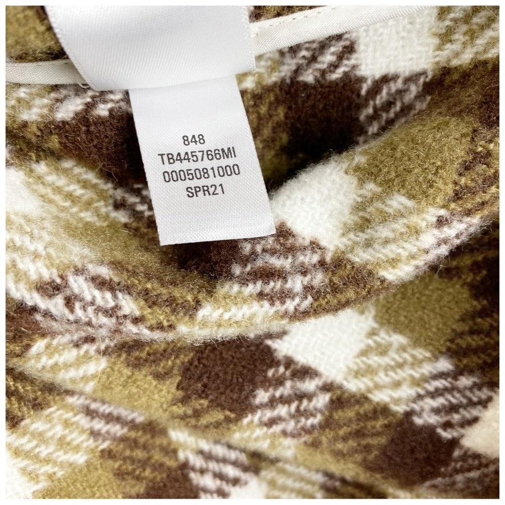 Treasure & Bond Puff Sleeve Button Shacket Olive-Brown Check - Small