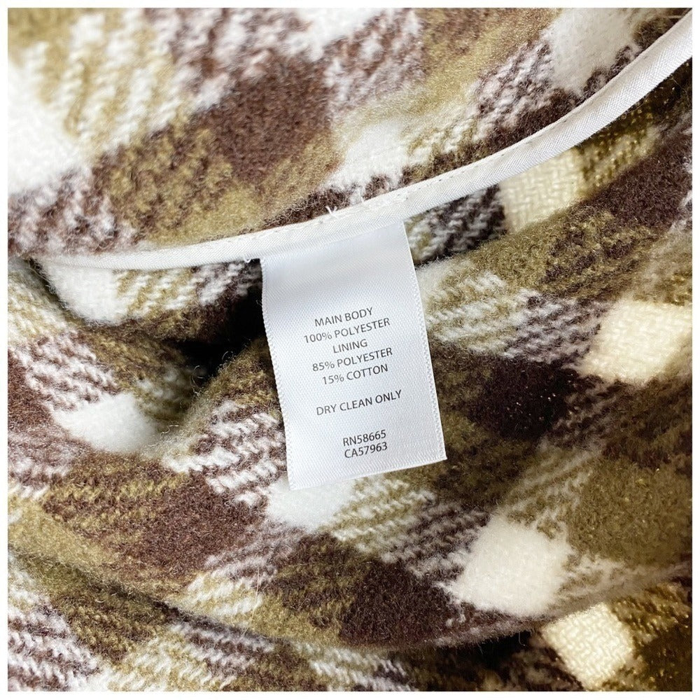 Treasure & Bond Puff Sleeve Button Shacket Olive-Brown Check - Small