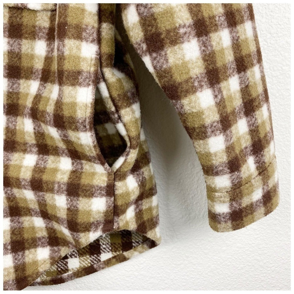 Treasure & Bond Puff Sleeve Button Shacket Olive-Brown Check - Small