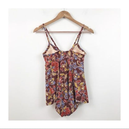 Garnet Hill Brown Floral Tankini One Piece Swimsuit Size 2