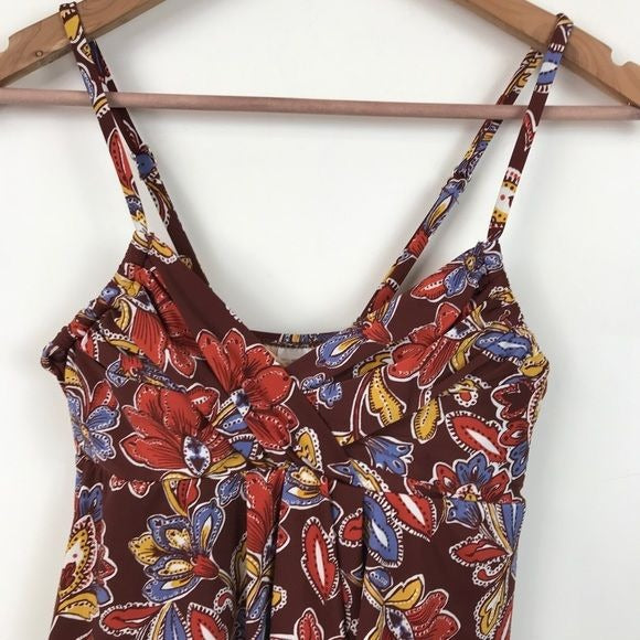 Garnet Hill Brown Floral Tankini One Piece Swimsuit Size 2