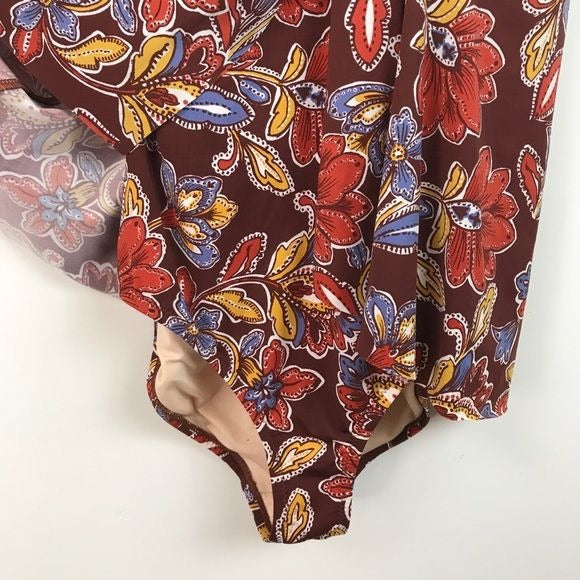 Garnet Hill Brown Floral Tankini One Piece Swimsuit Size 2