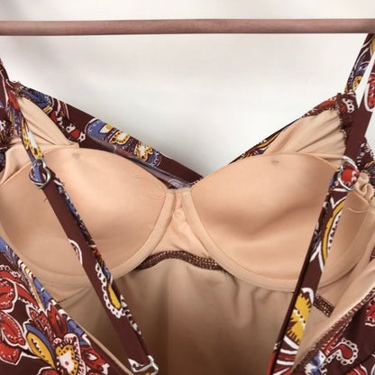 Garnet Hill Brown Floral Tankini One Piece Swimsuit Size 2